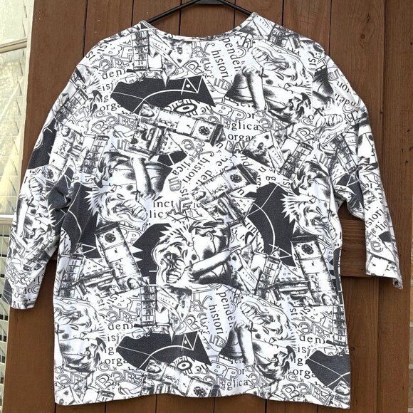 ENTITY -Daniel Benjamin Graffiti Print 3/4th Sleeve Black & White SZ XL preowned - Picture 2 of 5